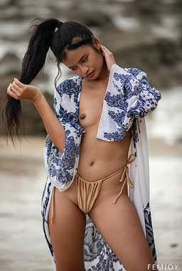 Asian Girl Bua In Golden Mini Bikini