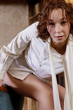 Rea Ready Flirtatious Brunette’s Demure Silk Shirt Pop Open