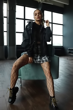Sexy Arina In Combat Boots And Fishnets